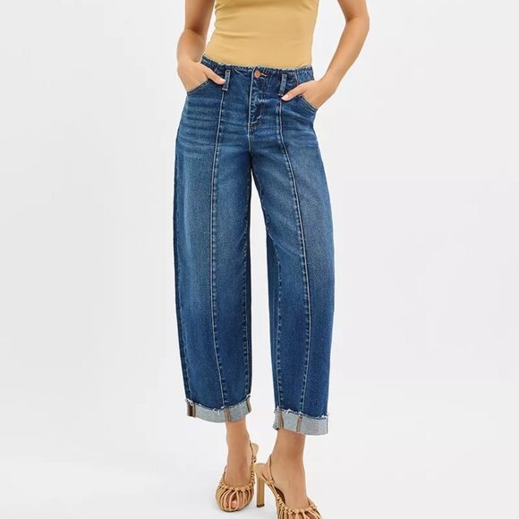 RISEN High Rise Fit Barrel Cuffed Jeans - Picture 1 of 6